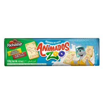 Biscoito Richester de Leite Vitaminado Animados Zoo 130G