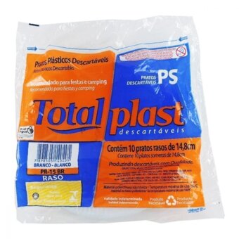 Prato Descartável Fundo Branco 15cm pacote 10 unidades TotalPlast