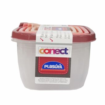 Conjunto Pote Plasútil Quadrado 4 Unidades Conect
