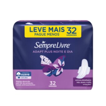 Absorvente Sempre Livre Noturno Adapt Suave Com Abas Leve Mais Pague Menos 32Und.