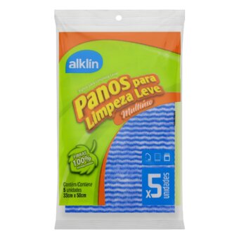 Pano De Limpeza Leve Alklin Azul 33X50Cm Embalagem 5 Un