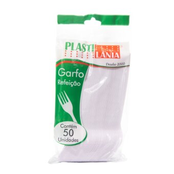 Garfo Refeição Branco Plastilania 50 Unidades