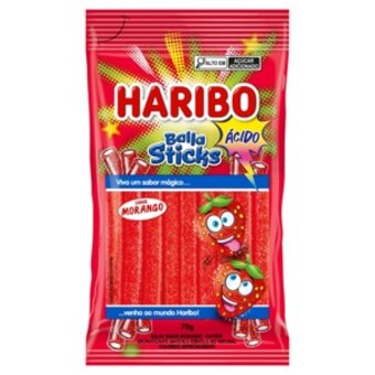 Bala Recheada Haribo Sticks Acido Morango 70g
