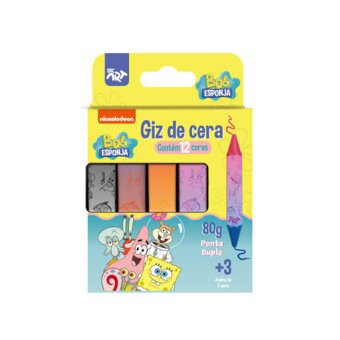 Giz de Cera Triangular Bob Esponja 12 Cores