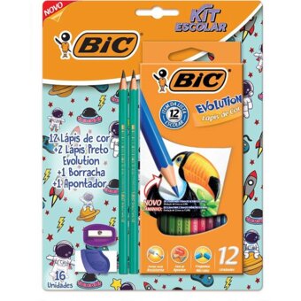 Kit Escolar Bic 12 Lapis Cor+ 2 Lapis Preto/borracha/apontador