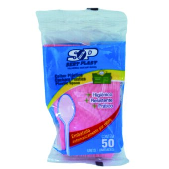 Colher Plástica Sert Plast Sobre Rosa 50 Unidades