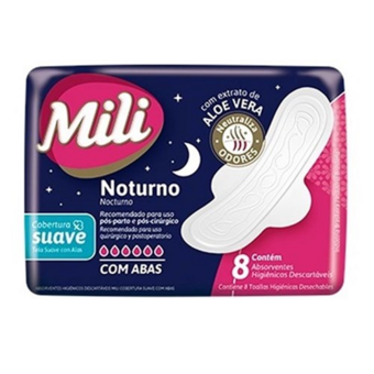 Absorvente Mili Noturno Suave Com Abas 8Und.