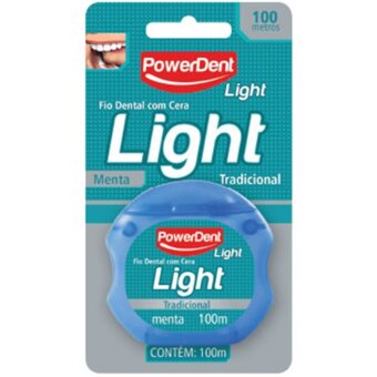 Fio Dental Powerdent Light Tradicional Menta 100M Embalagem 1 Unidade