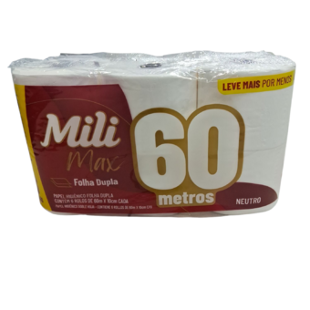 Papel Higiênico Mili Dual Folha Dupla 60M Pacote 6 Rolos
