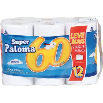 Papel Higiênico Folha Simples Paloma Neutro 60M 12Und. Leve Mais Pague Menos