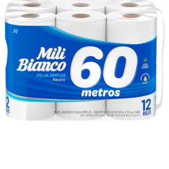 Papel Higiênico Folha Simples Mili Bianco 60M Neutro Leve 12 Pague 11Und.