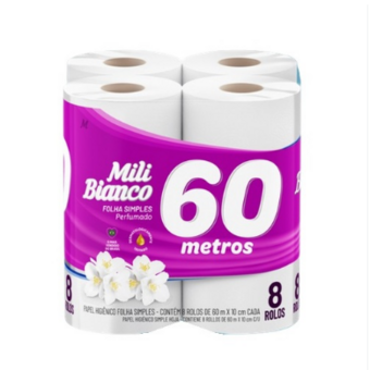Papel Higiênico Mili Bianco Perfumado 60 Metros Pacote 8 Un