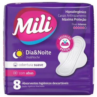 Absorvente Mili Dia e noite Suave 8un C/Abas