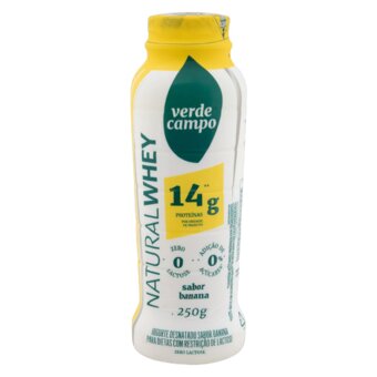 Iogurte Desnatado Banana Zero Lactose Verde Campo Natural Whey 14G De Proteína Frasco 250G