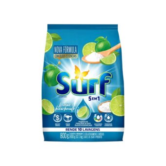 Detergente Lava Roupas Em Pó Surf 5Em1 Limão E Bicarbonato 800G